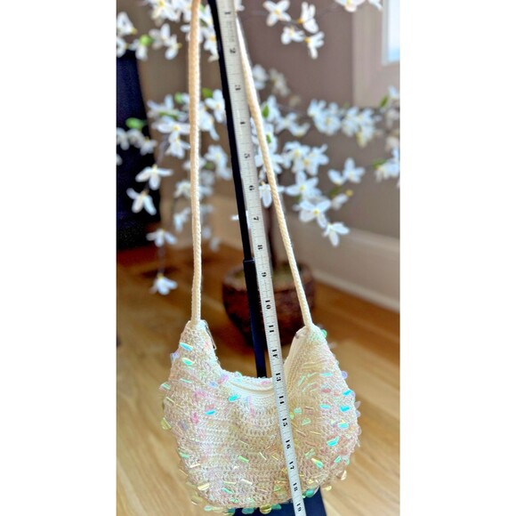 The Sak Shoulder Bag Womens Small White Crochet Sequin Hobo Purse Iridescent - Picture 2 of 6
